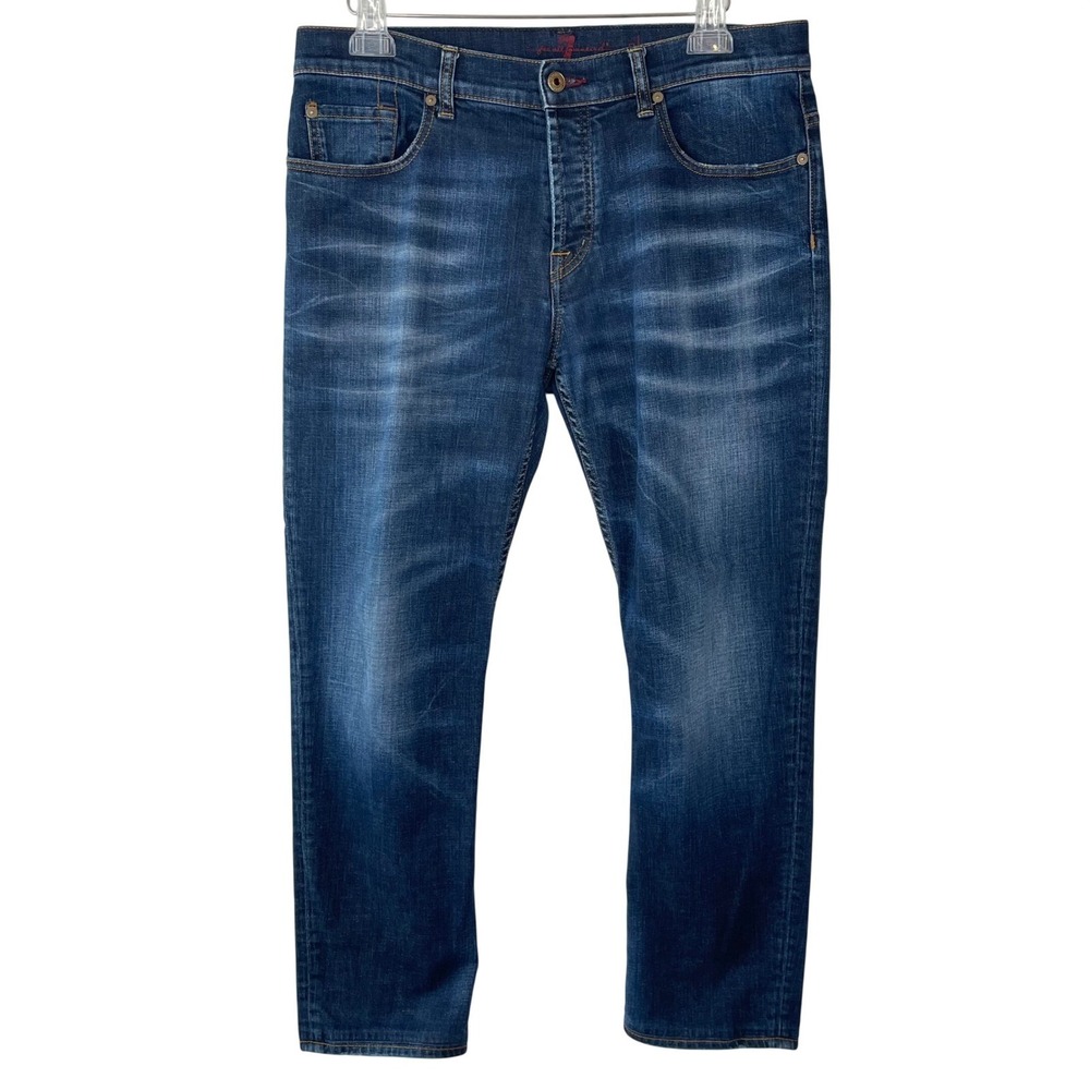 7 For All Mankind Chad Mens Straight Leg Jeans Dark Wash Blue Size 34 Stretch